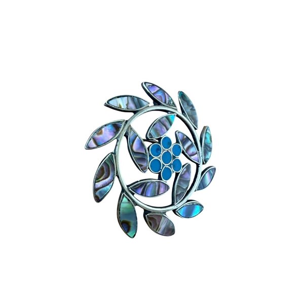 Alpaca Silver & Abalone Leaf Pin Brooch - Picture 4 of 5